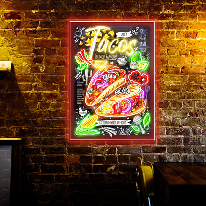 Tacos Poster Mexican Fast Food Menu Acrylic Led Sign | Shineneon