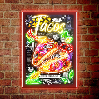 Tacos Poster Mexican Fast Food Menu Acrylic Led Sign | Shineneon