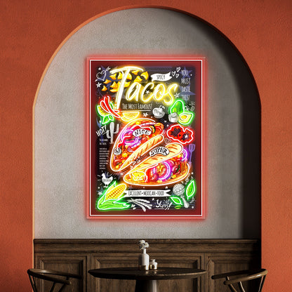 Tacos Poster Mexican Fast Food Menu Acrylic Led Sign | Shineneon