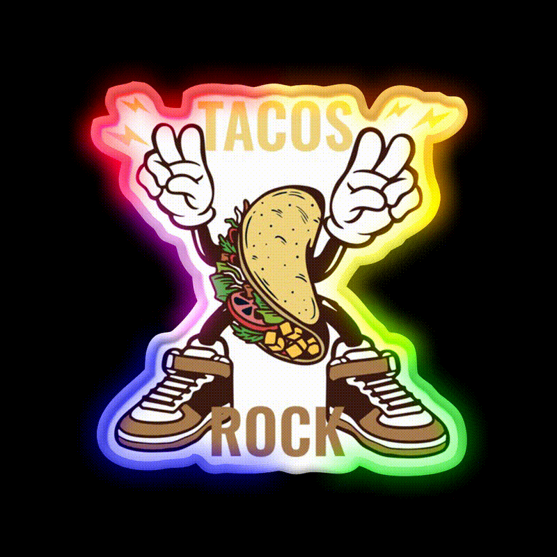 Tacos Rock Funny Food Taco Led Neon Sign Mexican Food Sign Rgb Color - LED neon sign close-up detail