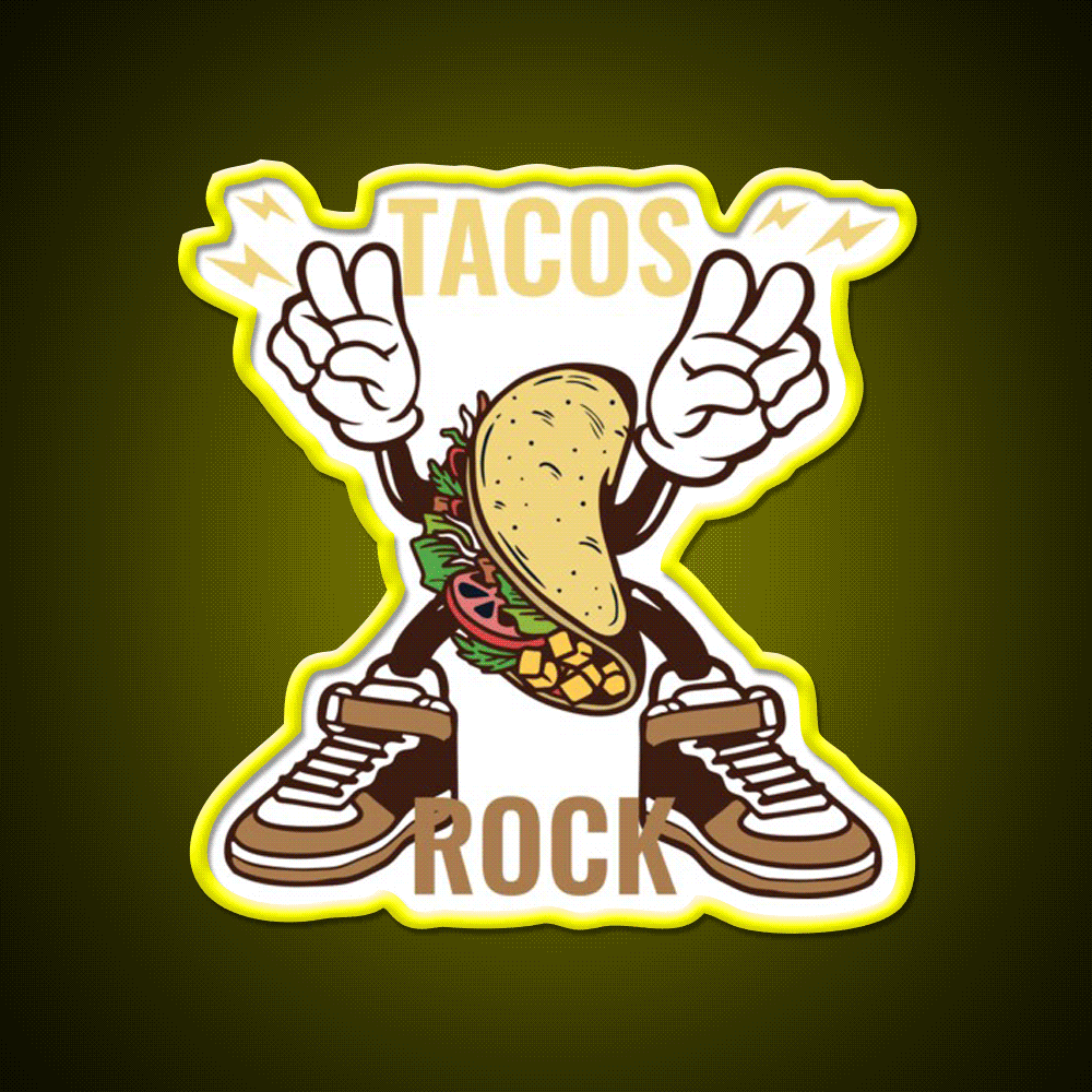 Tacos Rock Funny Food Taco Led Neon Sign Mexican Food Sign Rgb Color - Custom LED neon sign front view