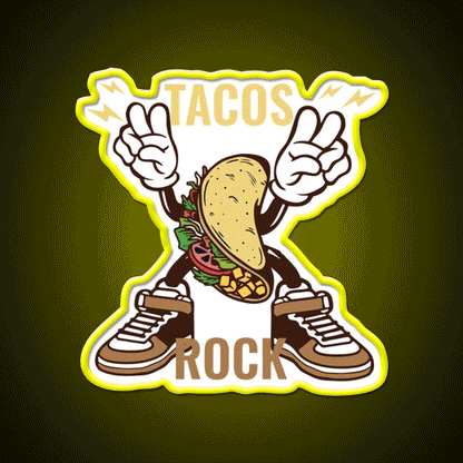 Tacos Rock Funny Food Taco Led Neon Sign Mexican Food Sign Rgb Color - Custom LED neon sign front view