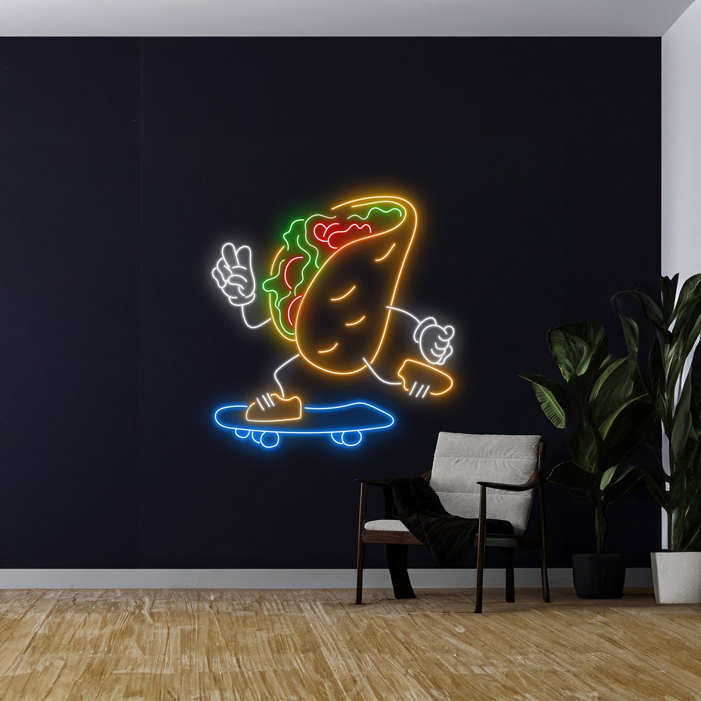 Tacos Skateboarding Neon Sign