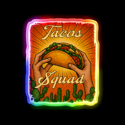 Tacos Squad Mexican Food Taco Led Neon Sign Mexican Food Sign Rgb Color - LED neon sign close-up detail