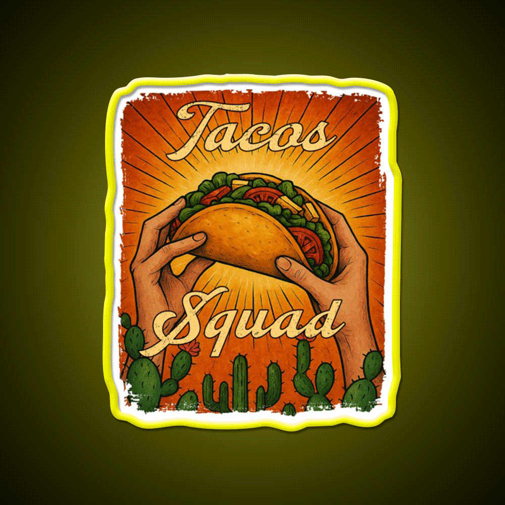 Tacos Squad Mexican Food Taco Led Neon Sign Mexican Food Sign Rgb Color - Custom LED neon sign front view