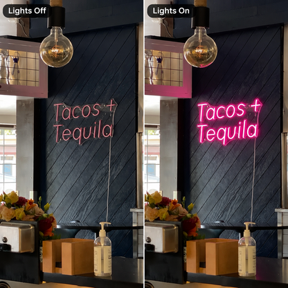 Tacos + Tequila LED Neon Sign - 06 Day Night Comparison