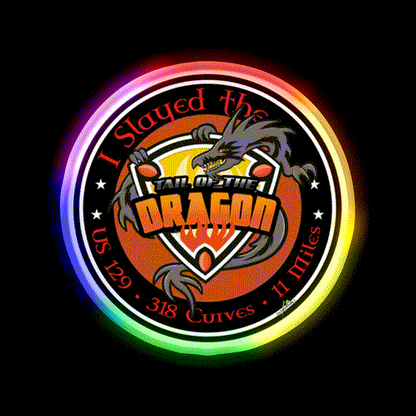 Tail Of The Dragon Road Us 129 Sports Car Whiskey Drink Bar Led Neon Sign Rgb Color - LED neon sign close-up detail