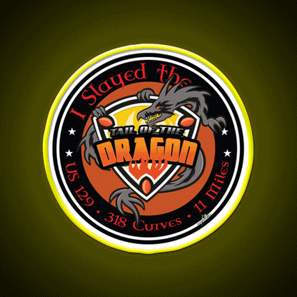 Tail Of The Dragon Road Us 129 Sports Car Whiskey Drink Bar Led Neon Sign Rgb Color - Custom LED neon sign front view
