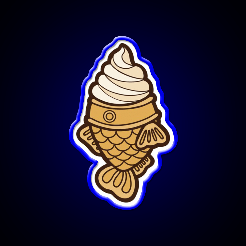 Taiyaki Icecream Fish Pattern On Blue Snack Food Led Neon Sign Rgb Color - Shineneon