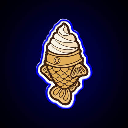 Taiyaki Icecream Fish Pattern On Blue Snack Food Led Neon Sign Rgb Color - Shineneon