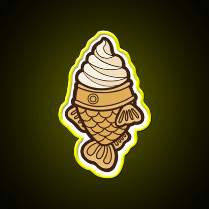 Taiyaki Icecream Fish Pattern On Blue Snack Food Led Neon Sign Rgb Color - Shineneon