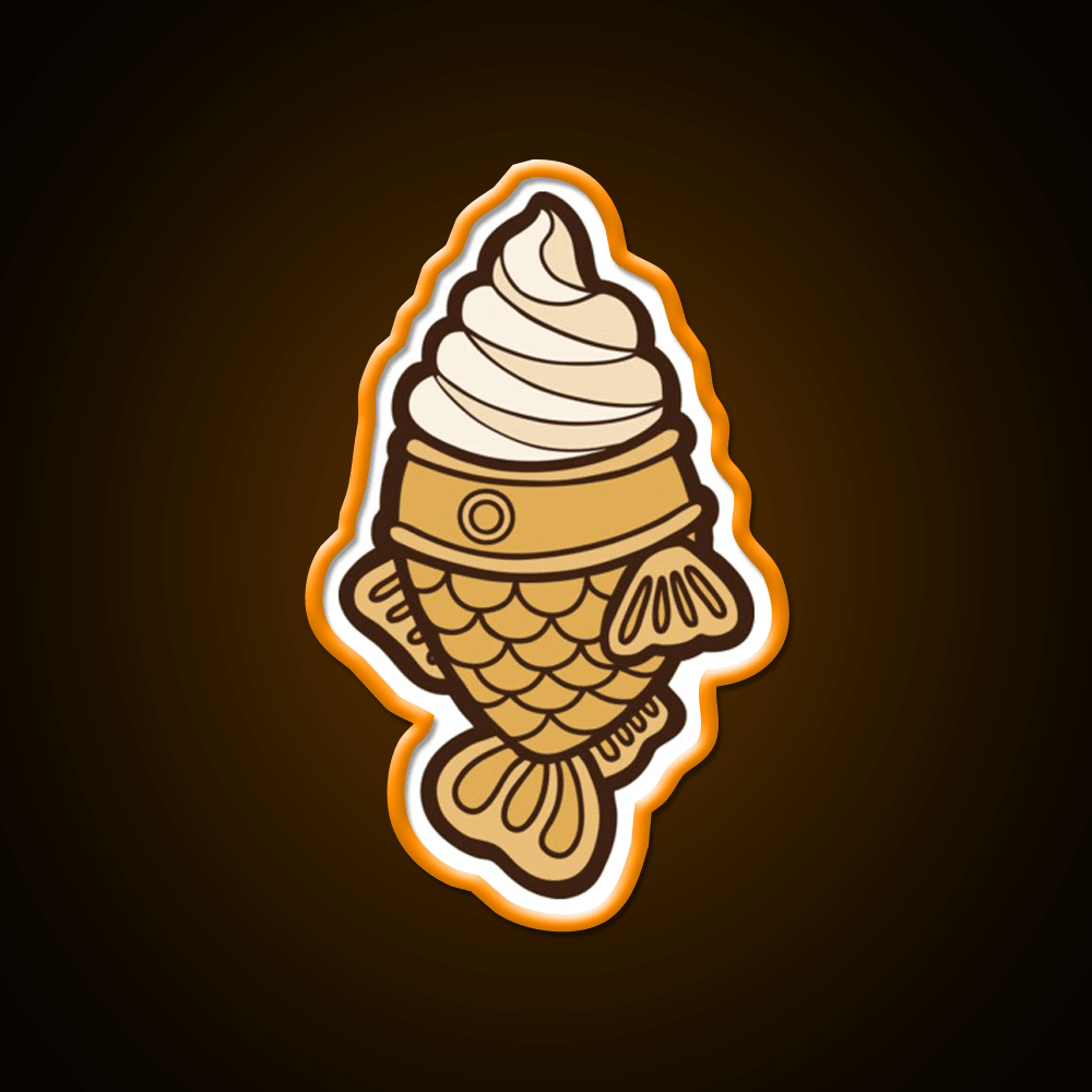 Taiyaki Icecream Fish Pattern On Blue Snack Food Led Neon Sign Rgb Color - Shineneon
