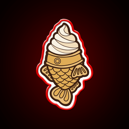 Taiyaki Icecream Fish Pattern On Blue Snack Food Led Neon Sign Rgb Color - Shineneon