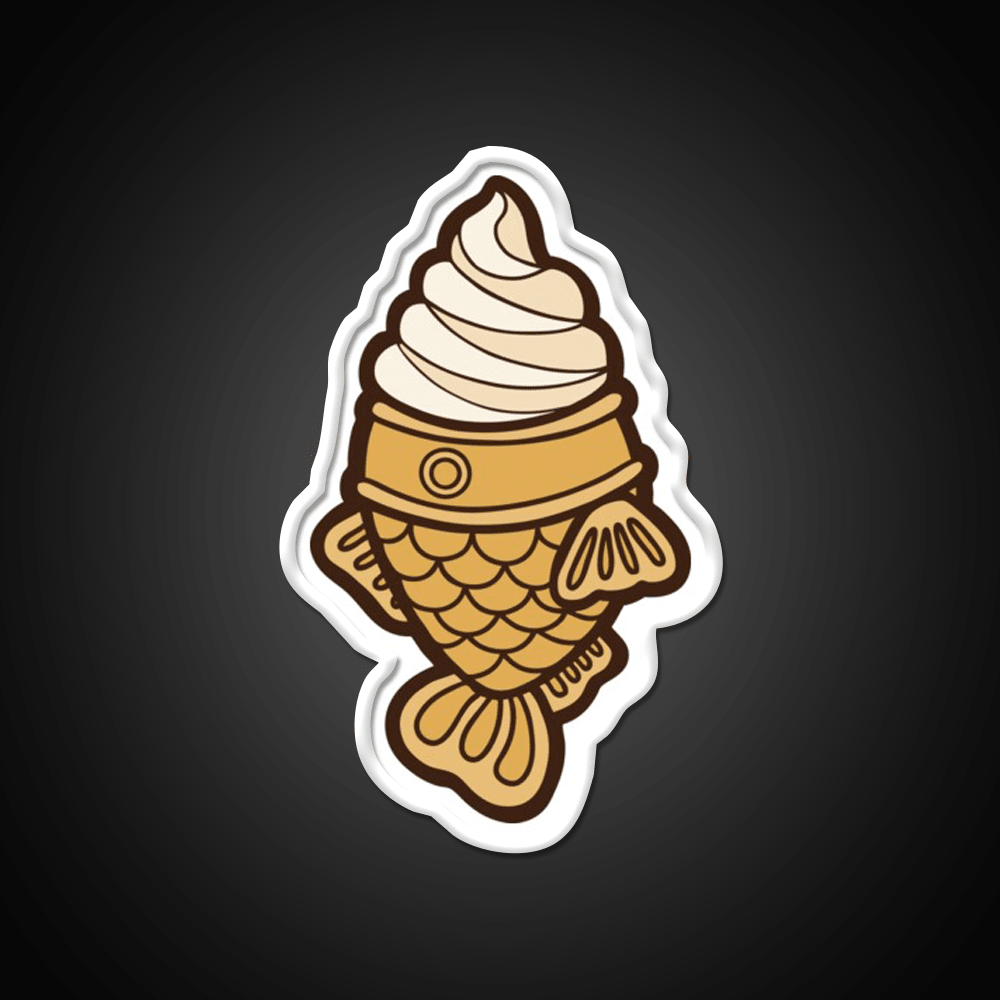 Taiyaki Icecream Fish Pattern On Blue Snack Food Led Neon Sign Rgb Color - Shineneon