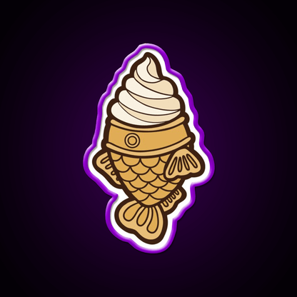 Taiyaki Icecream Fish Pattern On Blue Snack Food Led Neon Sign Rgb Color - Shineneon