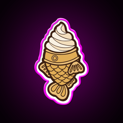 Taiyaki Icecream Fish Pattern On Blue Snack Food Led Neon Sign Rgb Color - Shineneon