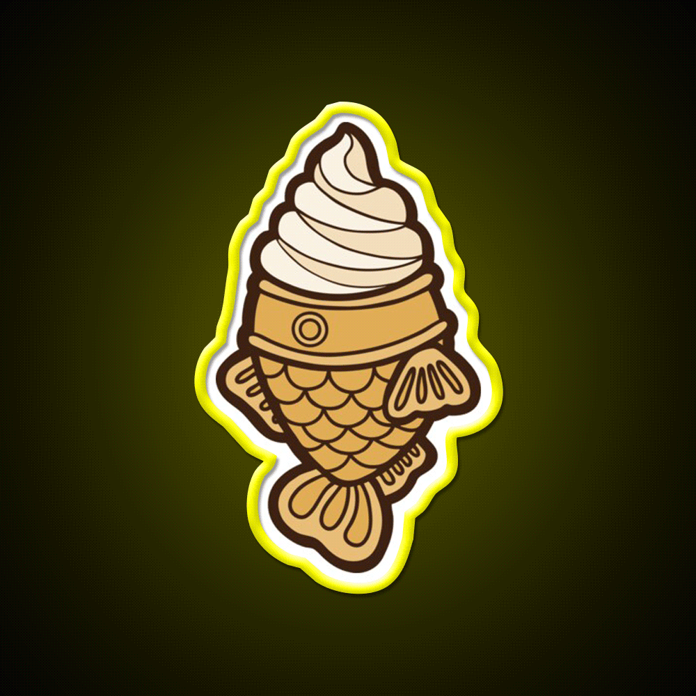 Taiyaki Icecream Fish Pattern On Blue Snack Food Led Neon Sign Rgb Color - Custom LED neon sign front view