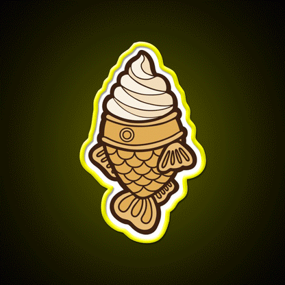 Taiyaki Icecream Fish Pattern On Blue Snack Food Led Neon Sign Rgb Color - Custom LED neon sign front view
