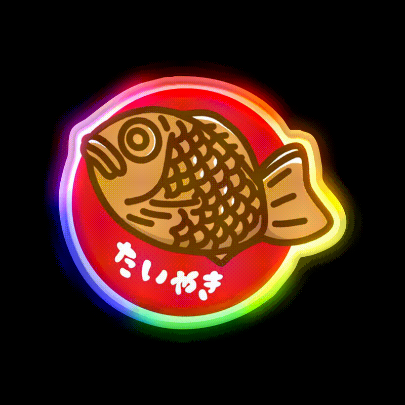Taiyaki Snack Food Led Neon Sign Rgb Color - LED neon sign close-up detail