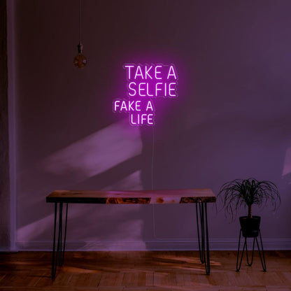 Take A Selfie Fake A Life Yellow Led Neon Sign For Modern Home Cafe Decor | Shineneon