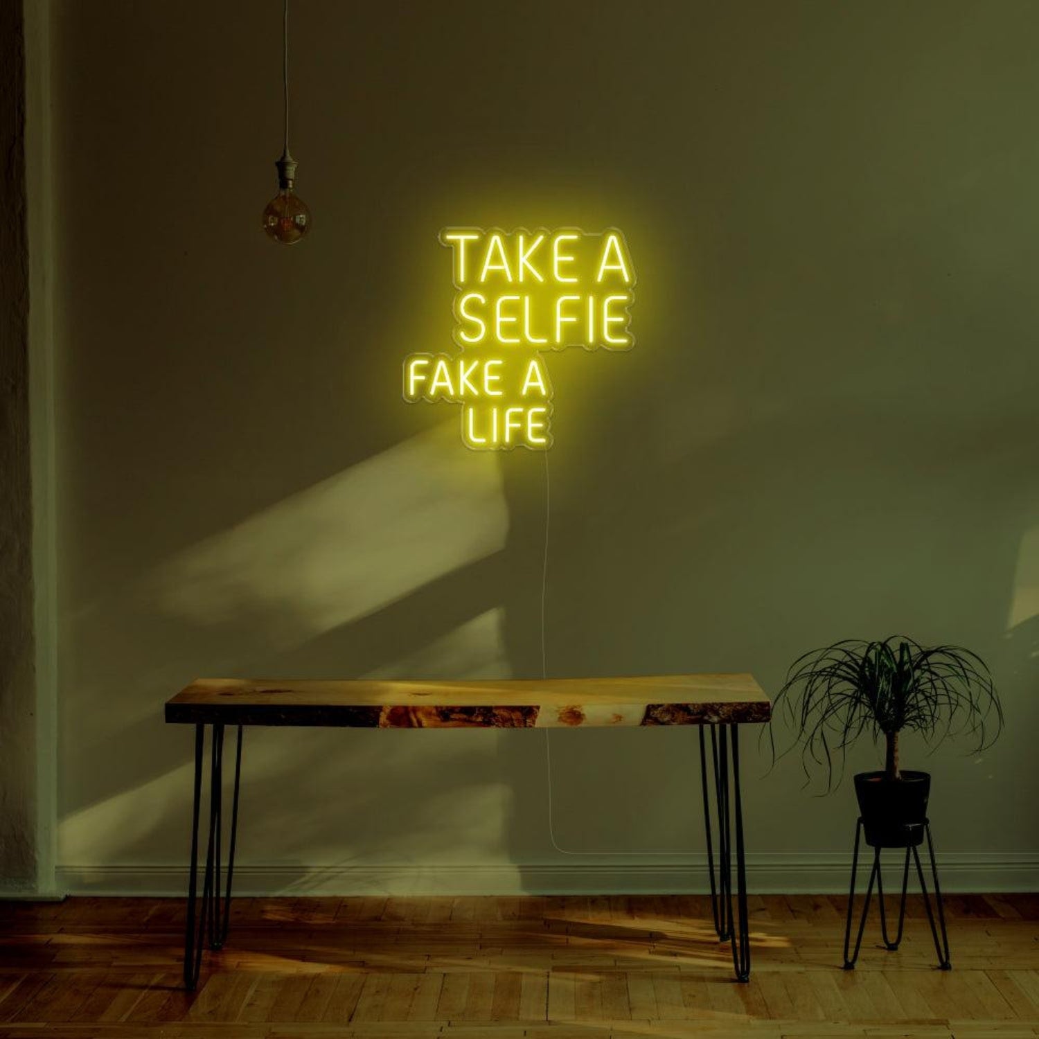 Take A Selfie Fake A Life Yellow Led Neon Sign For Modern Home Cafe Decor | Shineneon