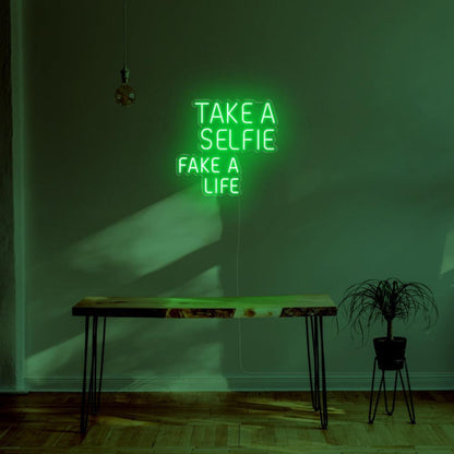 Take A Selfie Fake A Life Yellow Led Neon Sign For Modern Home Cafe Decor | Shineneon