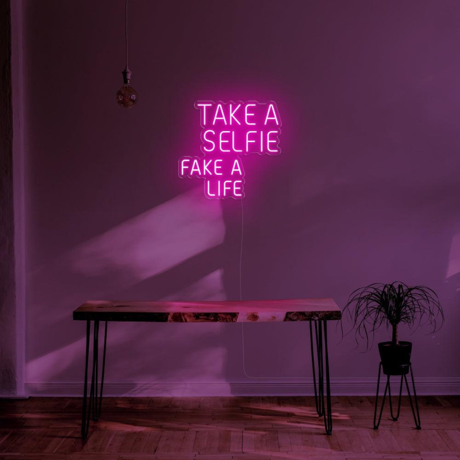 Take A Selfie Fake A Life Yellow Led Neon Sign For Modern Home Cafe Decor | Shineneon