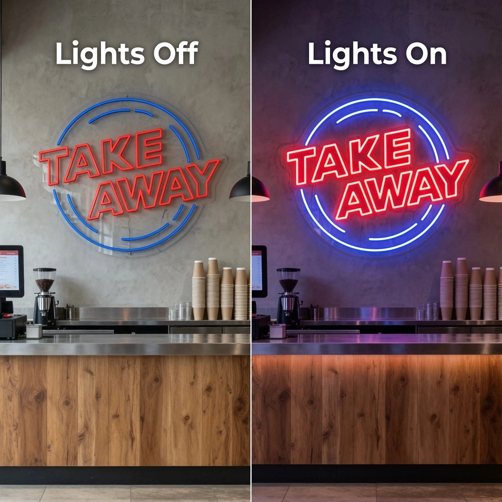 Take Away Wall Decor LED Neon Sign - 06 Day Night Comparison