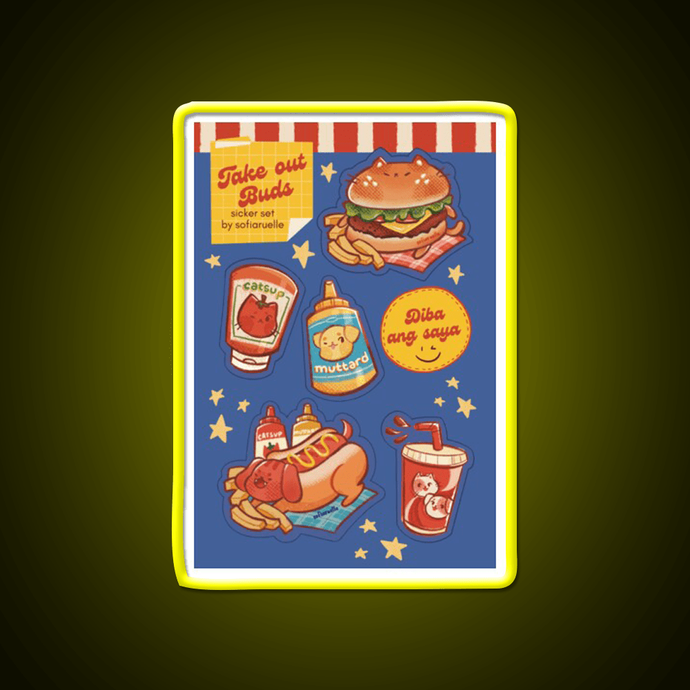 Take Out Buds Fast Food Led Neon Sign For Burger Place Rgb Color - Shineneon