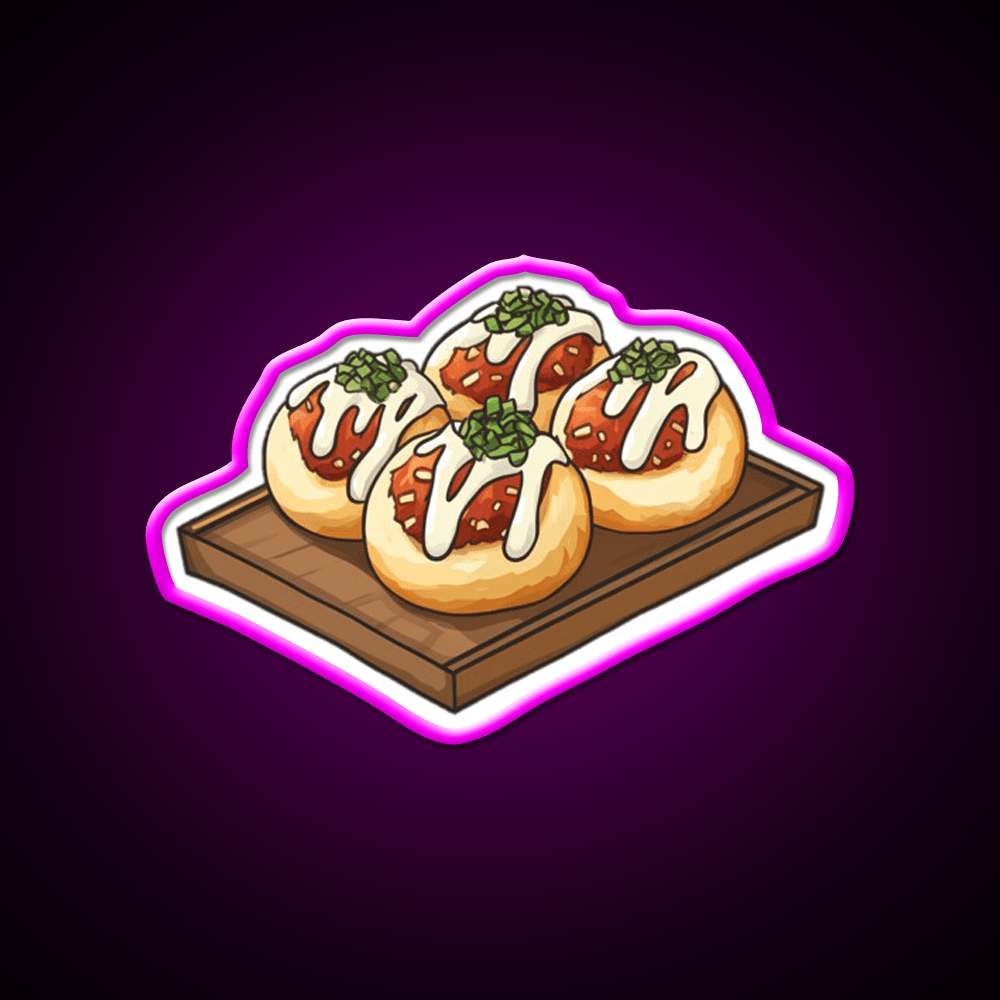 Takoyaki Ball Shaped Japanese Snack Food Led Neon Sign For Vending Area Rgb Color - Shineneon