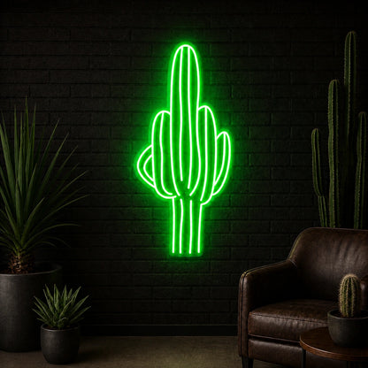 Tall Saguaro Cactus Vintage LED Neon Sign high-converting product image