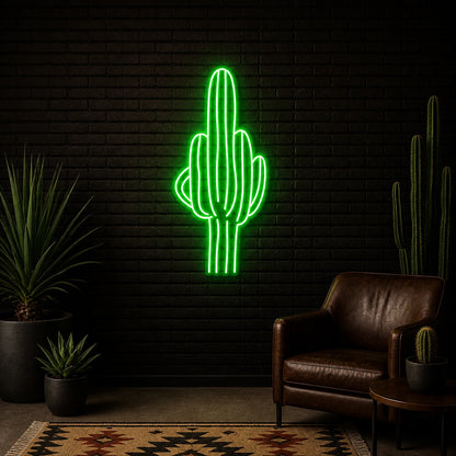 Tall Saguaro Cactus Vintage LED Neon Sign size image