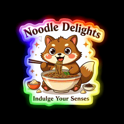 Tanuki Enjoying A Chocolate Soba Noodle Bowl Led Neon Sign Chinese Food Rgb Color - LED neon sign close-up detail