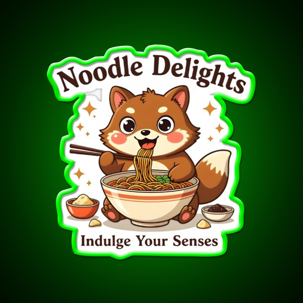Tanuki Enjoying A Chocolate Soba Noodle Bowl Led Neon Sign Chinese Food Rgb Color - LED neon sign view 8