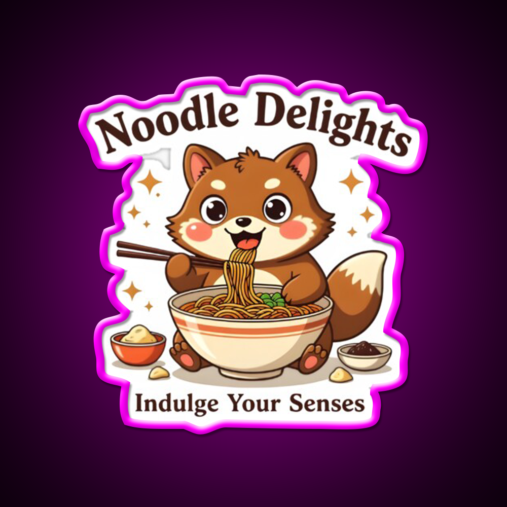 Tanuki Enjoying A Chocolate Soba Noodle Bowl Led Neon Sign Chinese Food Rgb Color