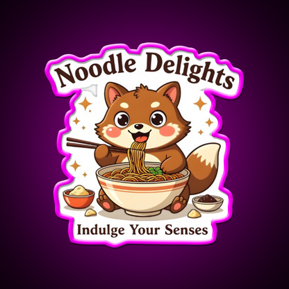 Tanuki Enjoying A Chocolate Soba Noodle Bowl Led Neon Sign Chinese Food Rgb Color - Neon sign mounted on wall in room