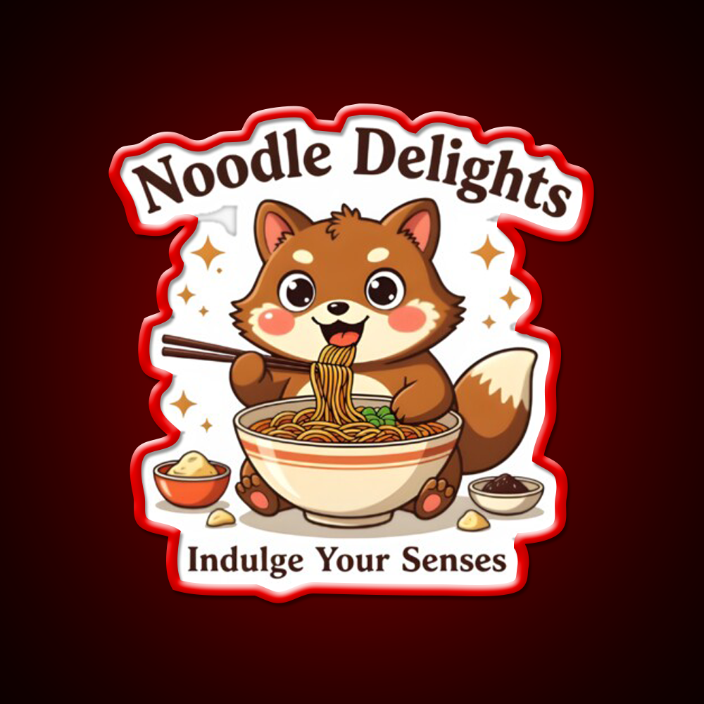 Tanuki Enjoying A Chocolate Soba Noodle Bowl Led Neon Sign Chinese Food Rgb Color - LED neon sign view 10
