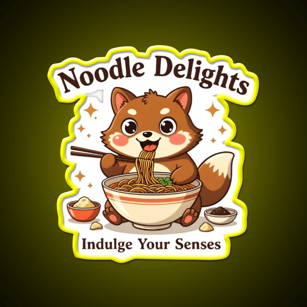Tanuki Enjoying A Chocolate Soba Noodle Bowl Led Neon Sign Chinese Food Rgb Color - Shineneon