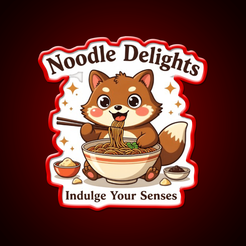 Tanuki Enjoying A Chocolate Soba Noodle Bowl Led Neon Sign Chinese Food Rgb Color - Shineneon