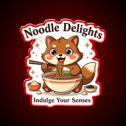 Tanuki Enjoying A Chocolate Soba Noodle Bowl Led Neon Sign Chinese Food Rgb Color - Shineneon