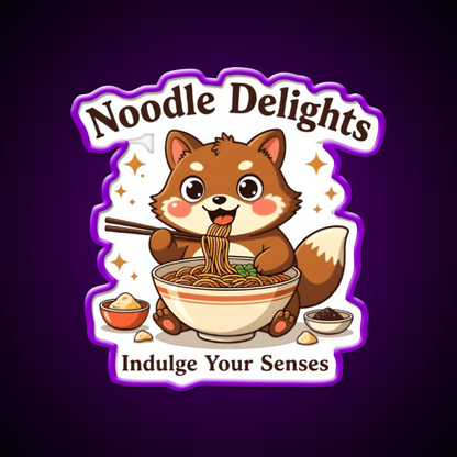 Tanuki Enjoying A Chocolate Soba Noodle Bowl Led Neon Sign Chinese Food Rgb Color - Shineneon