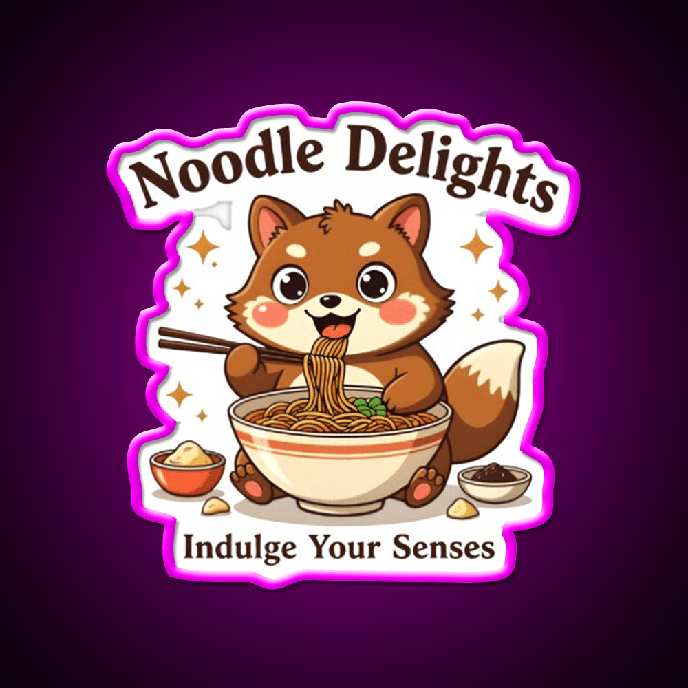 Tanuki Enjoying A Chocolate Soba Noodle Bowl Led Neon Sign Chinese Food Rgb Color - Shineneon