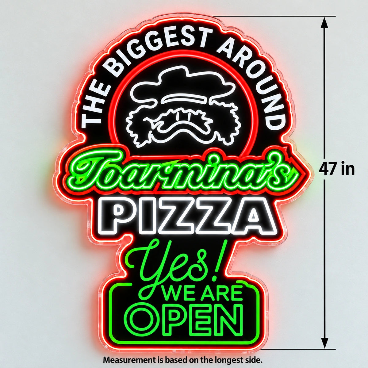 Taormina'S Pizza Custom LED Neon Sign | 5e7c15f29f9261441af9cd5300d8aa8f7e442cf1a3ddfe84c1e74f908117acb8 | dimensions