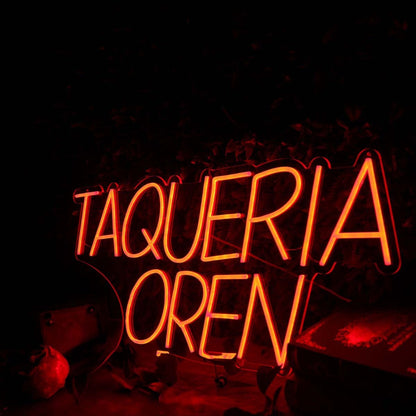 Taqueria Open Orange Neon Sign For Mexican Restaurants | Shineneon