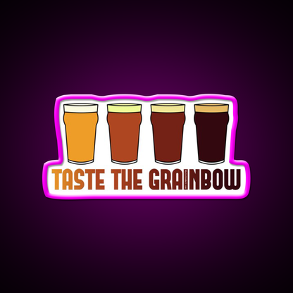 Taste The Grainbow Beer Bar Decor Led Neon Sign Rgb Color - Neon sign mounted on wall in room