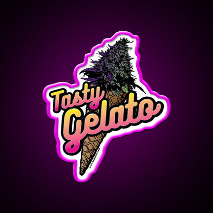Tasty Gelato Strain Art Hemp Inspired Green Leaf Led Neon Sign Rgb Color - Neon sign mounted on wall in room