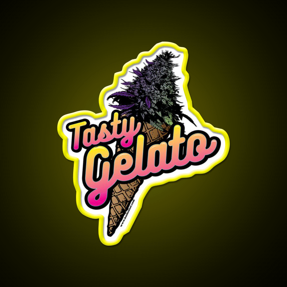 Tasty Gelato Strain Art Hemp Inspired Green Leaf Led Neon Sign Rgb Color - Custom LED neon sign front view