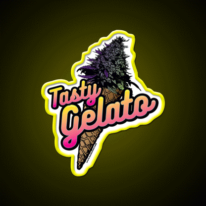 Tasty Gelato Strain Art Hemp Inspired Green Leaf Led Neon Sign Rgb Color - Custom LED neon sign front view