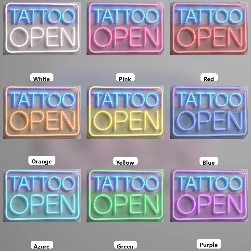 Tattoo Open LED Neon Sign - 05 Color Grid