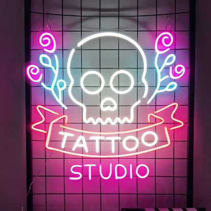 Tattoo Studio Skull Add A Touch Of Neon Edginess To Your Space | Shineneon